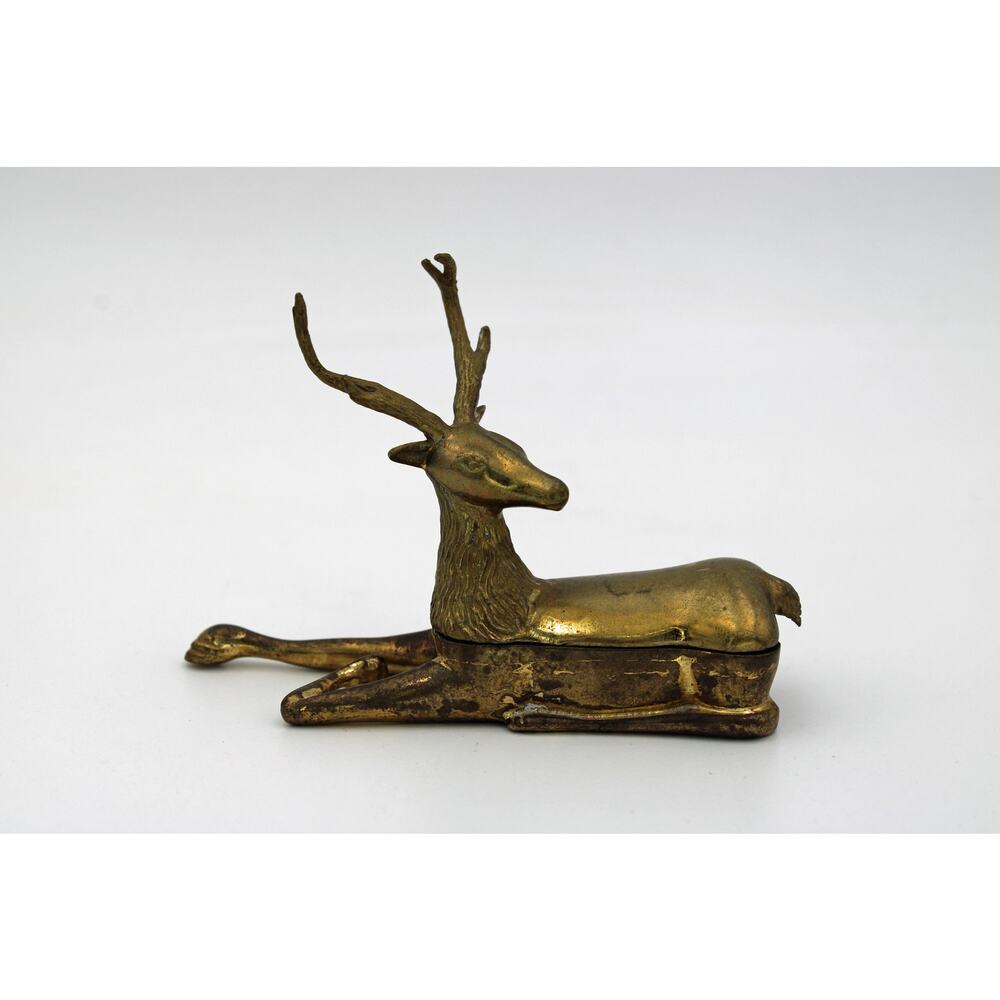 Vintage Handmade in Thailand Miniature Brass Stag Trinket Box